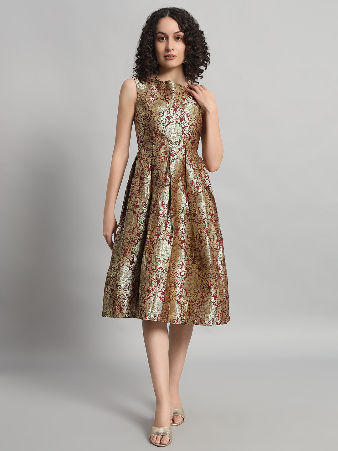 Adaa Bazaar Women's Midi Dress Mahroom Colour