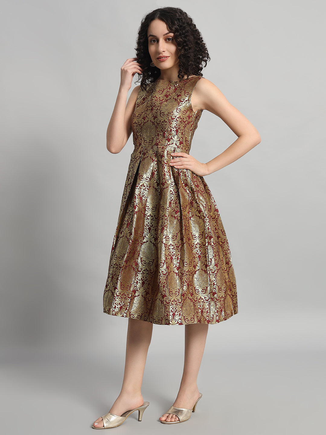 Adaa Bazaar Women's Midi Dress Mahroom Colour