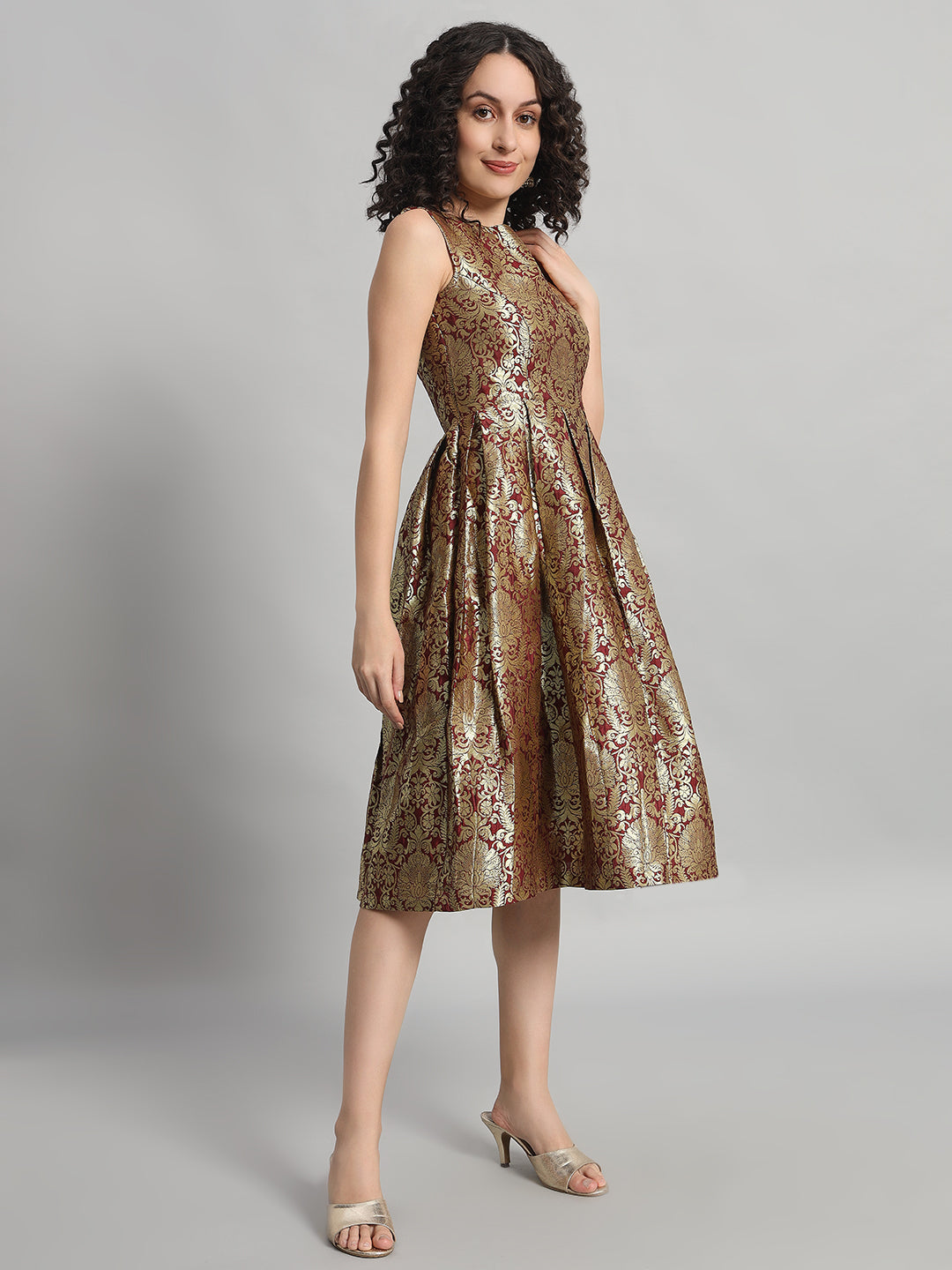 Adaa Bazaar Women's Midi Dress Mahroom Colour