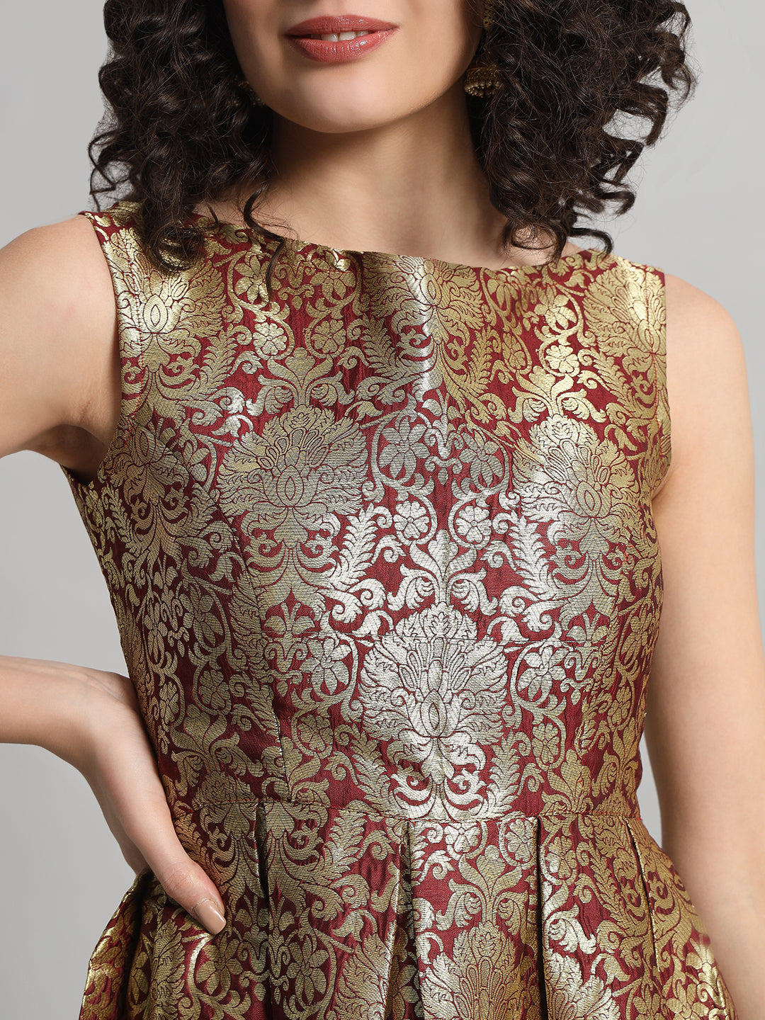 Adaa Bazaar Women's Midi Dress Mahroom Colour