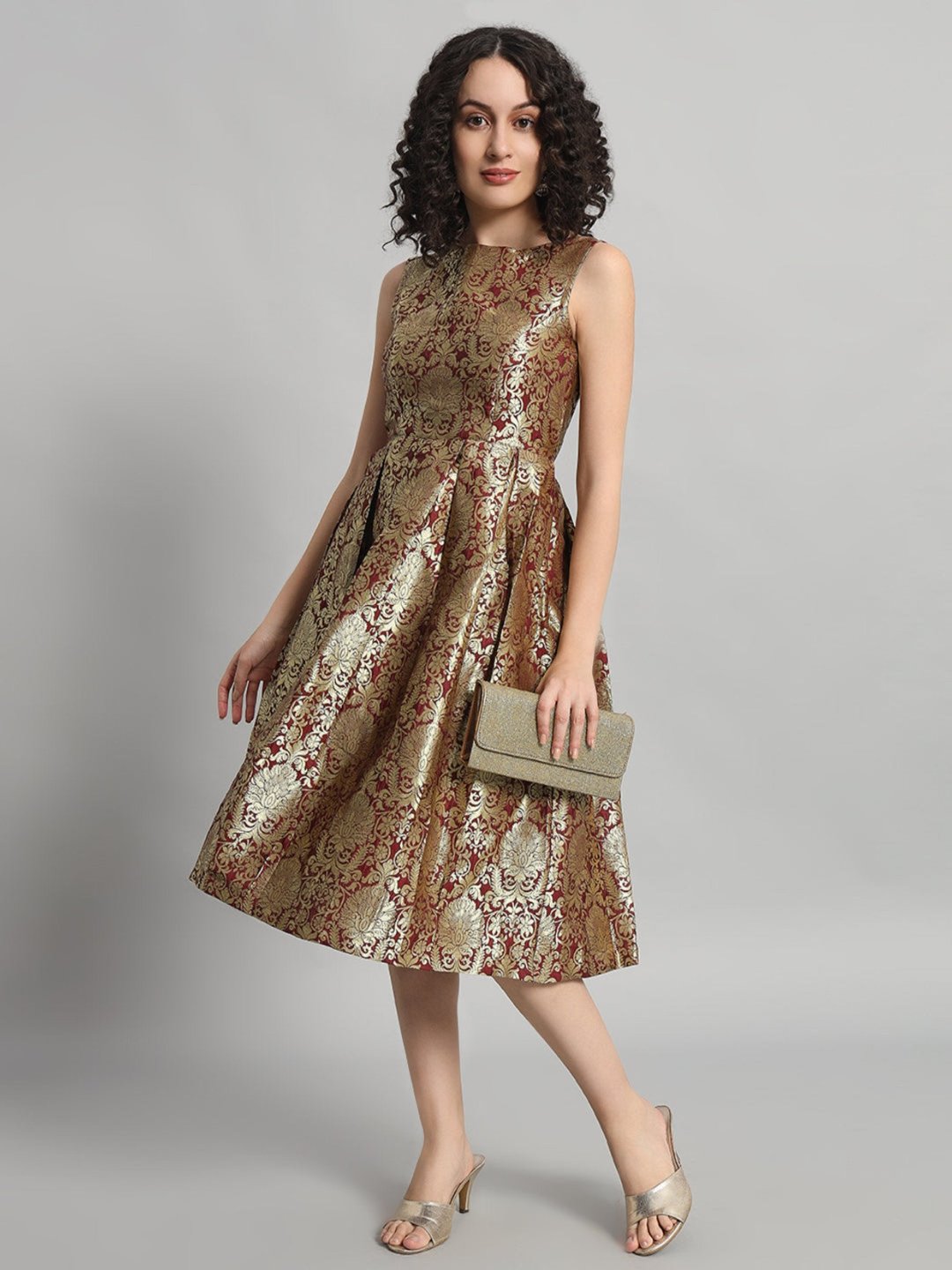 Adaa Bazaar Women's Midi Dress Mahroom Colour