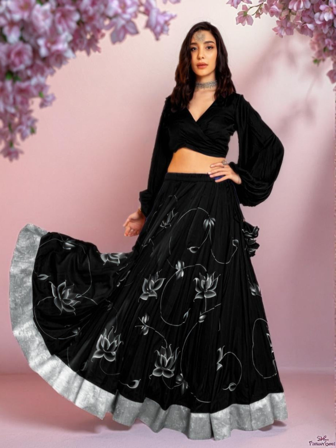 Adaa Bazaar Women's Black Color Lehenga Set