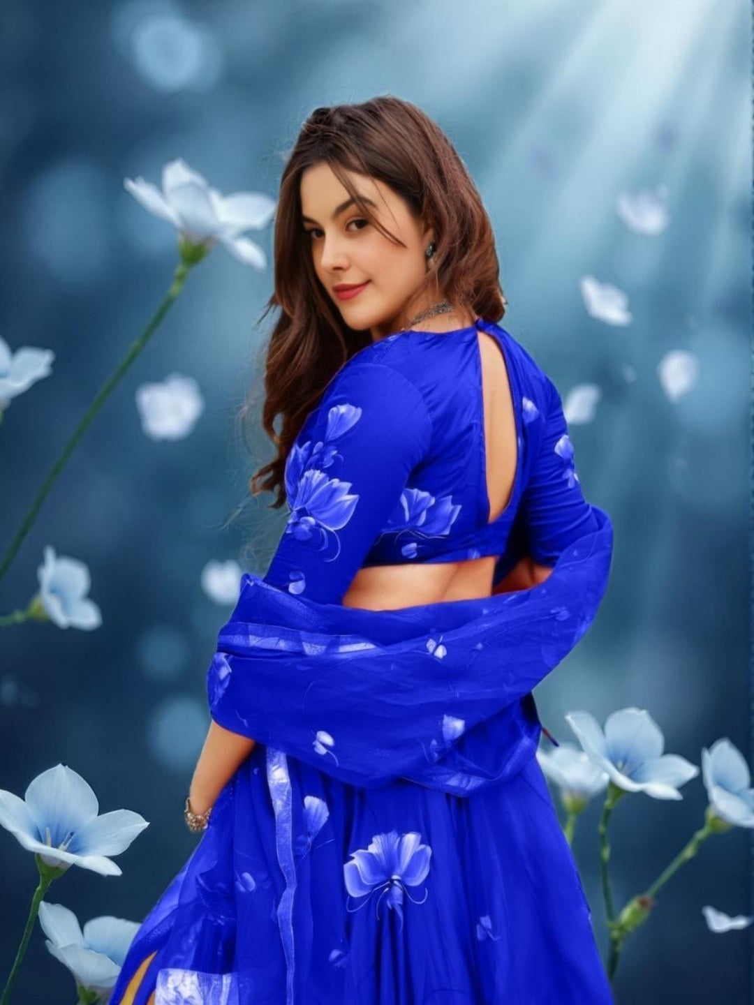 Adaa Bazaar Women's Blue Color Lehenga Set