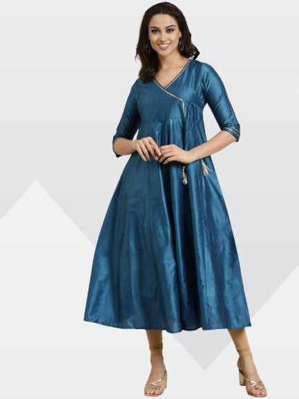 Adaa Bazaar Women's Angrakha Anarkali Kurta V-Neck Gotta Patti R