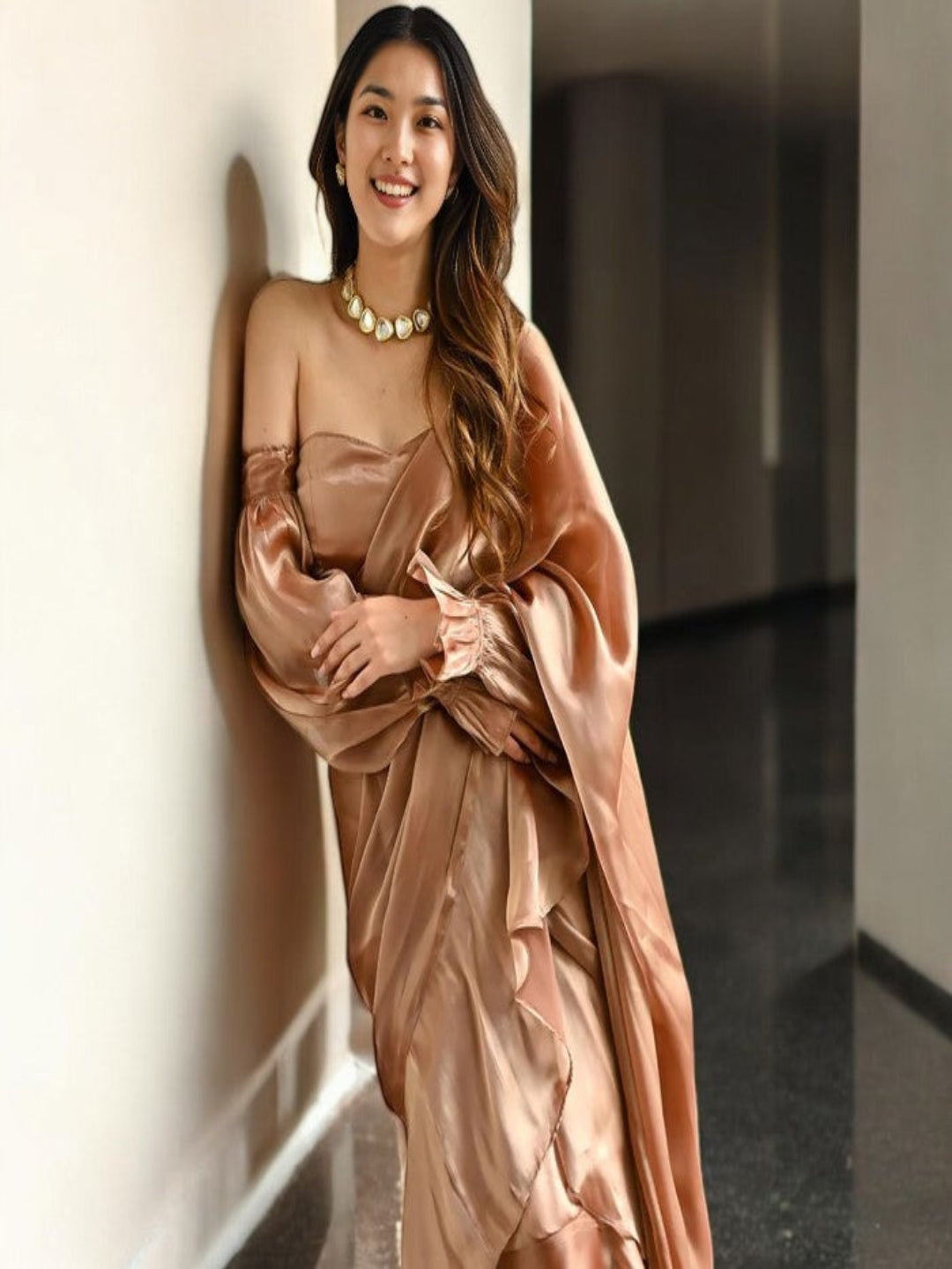 saree dress for women Adaa Bazaar Women's Indo-Western Ready to Wear Saree With Stitched Blo