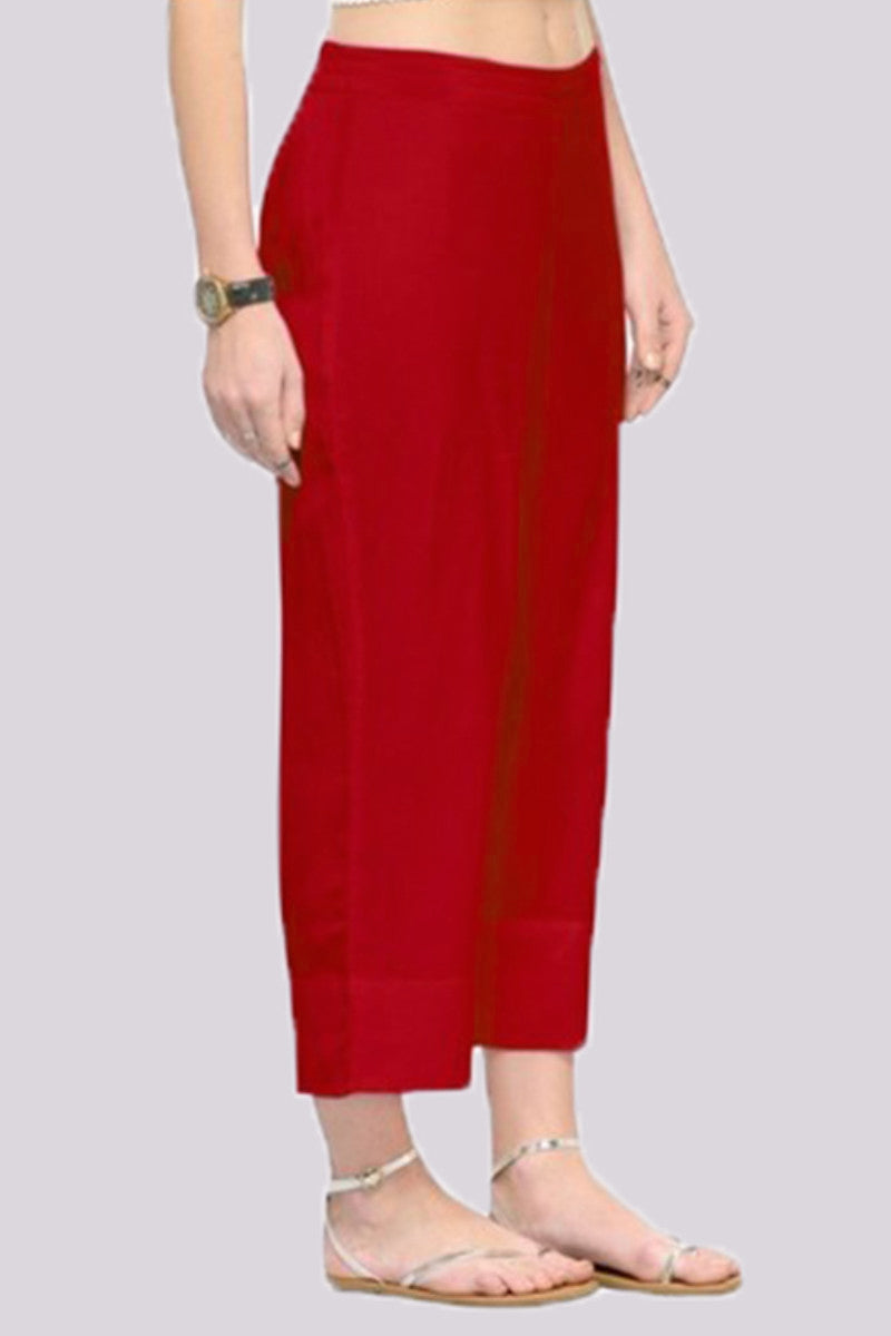 Adaa Bazaar Women's Rayon Ankle Length Pant Red