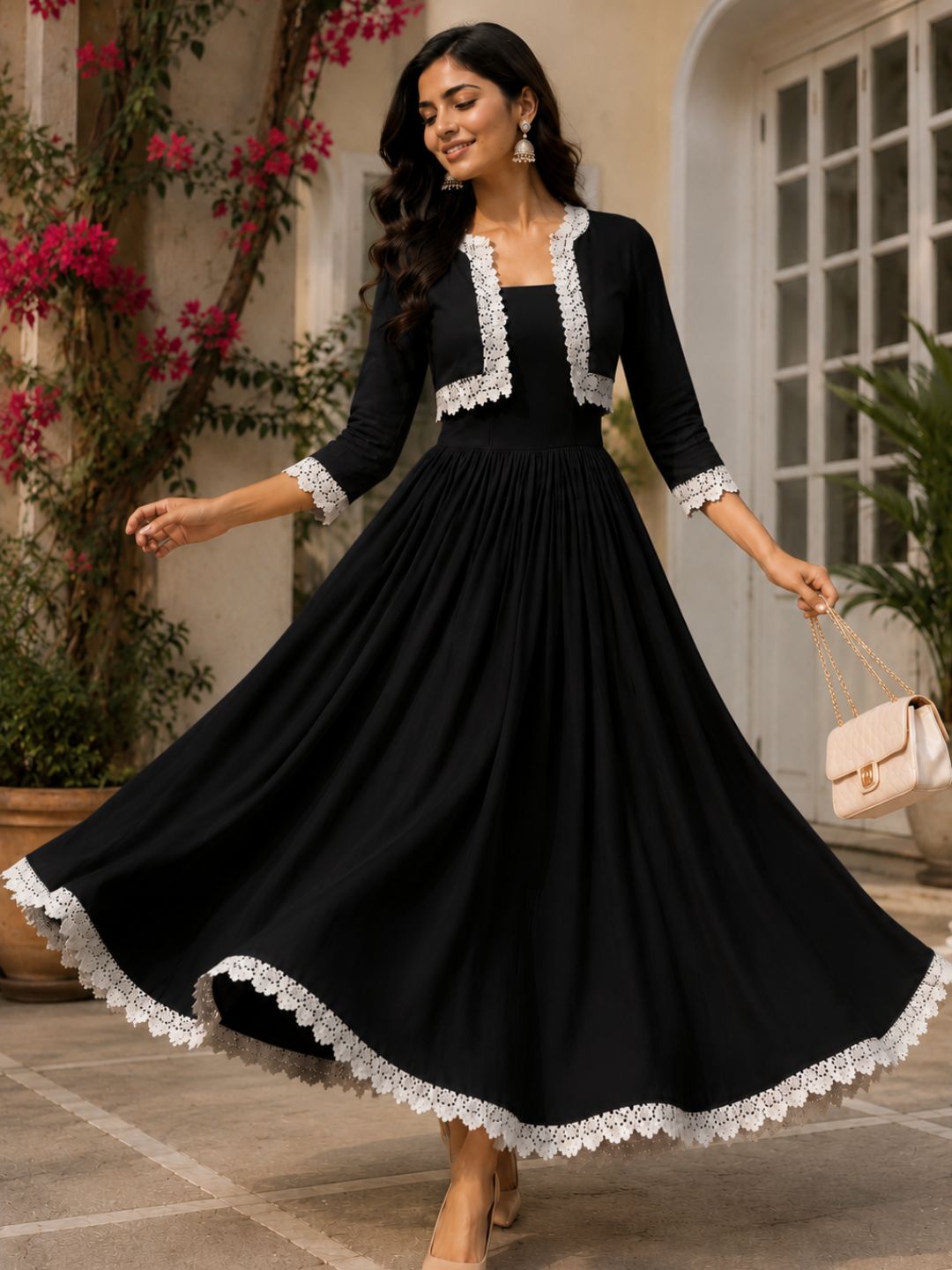 COTTON CAMBRIC DRESS WITH CALF LENGTH AND HALF JACKET – Adaa Bazaar