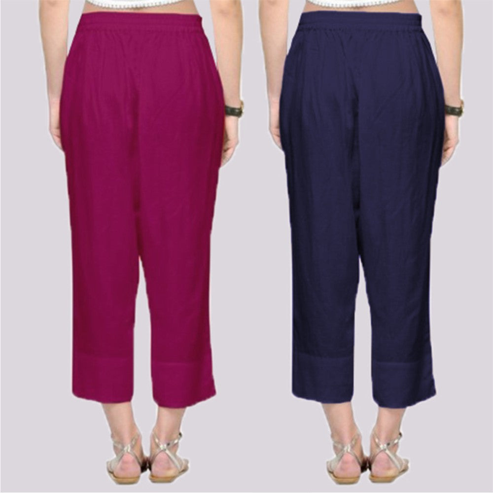 Adaa Bazaar Women's combo of 2 Rayon Ankle Length Pant Blue and Purple