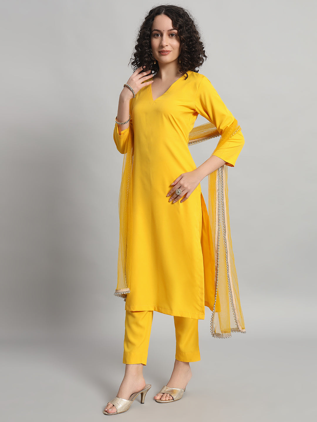 Adaa Bazaar Women's Readymade Yellow Suit with Dupatta