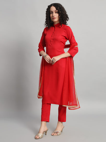 Adaa Bazaar Women's Readymade Red Suit with Dupatta