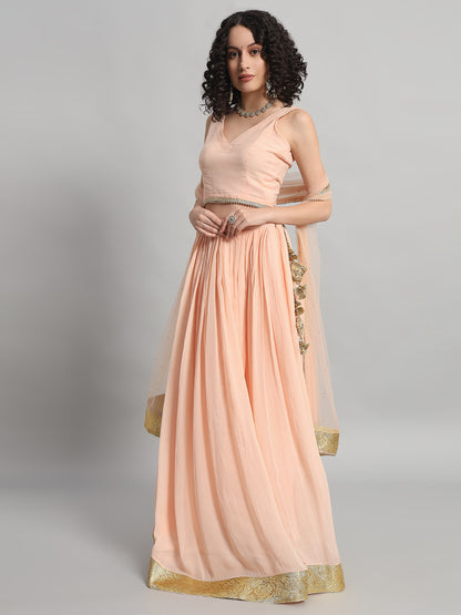 Adaa Bazaar Women's Readymade Peach Lehenga with Choli & Dupatta