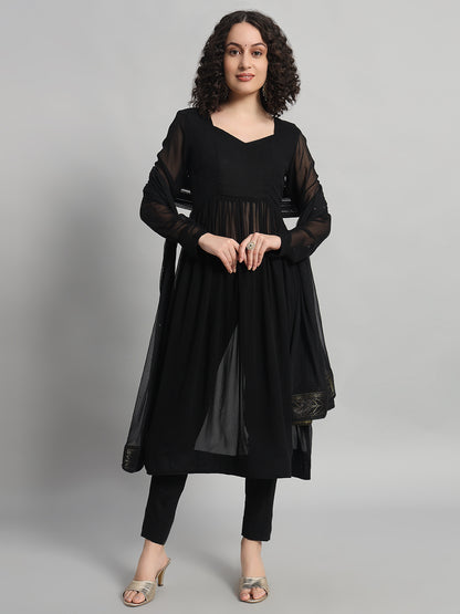 Adaa Bazaar Women's Readymade Black Suit with Dupatta