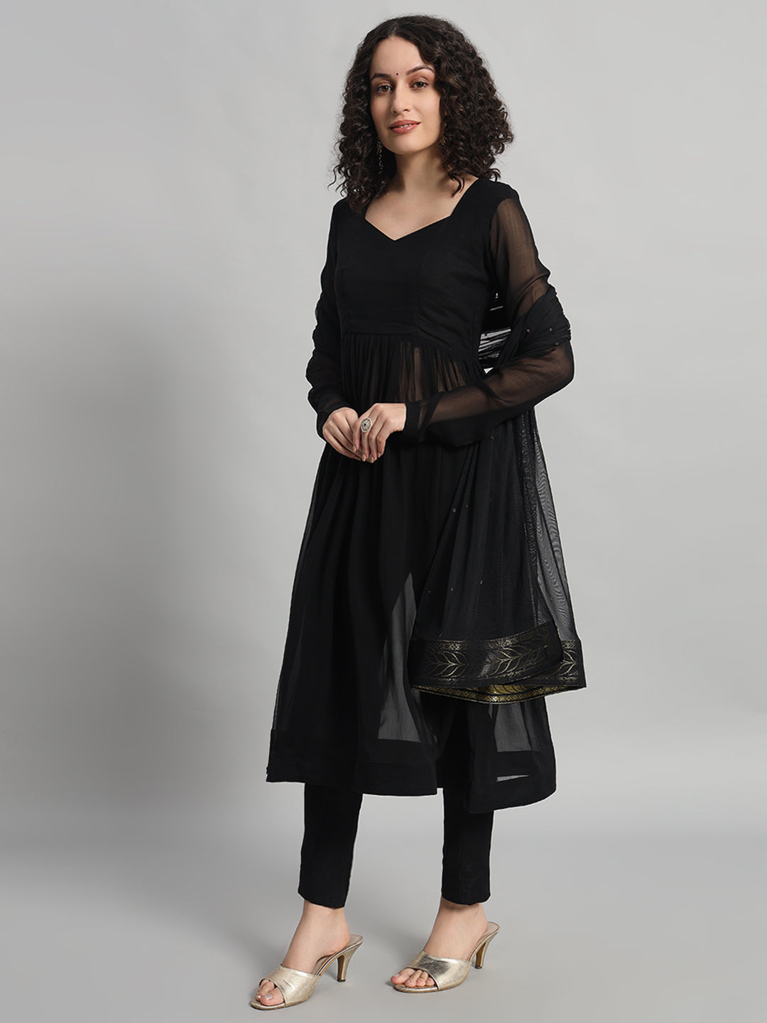 Adaa Bazaar Women's Readymade Black Suit with Dupatta