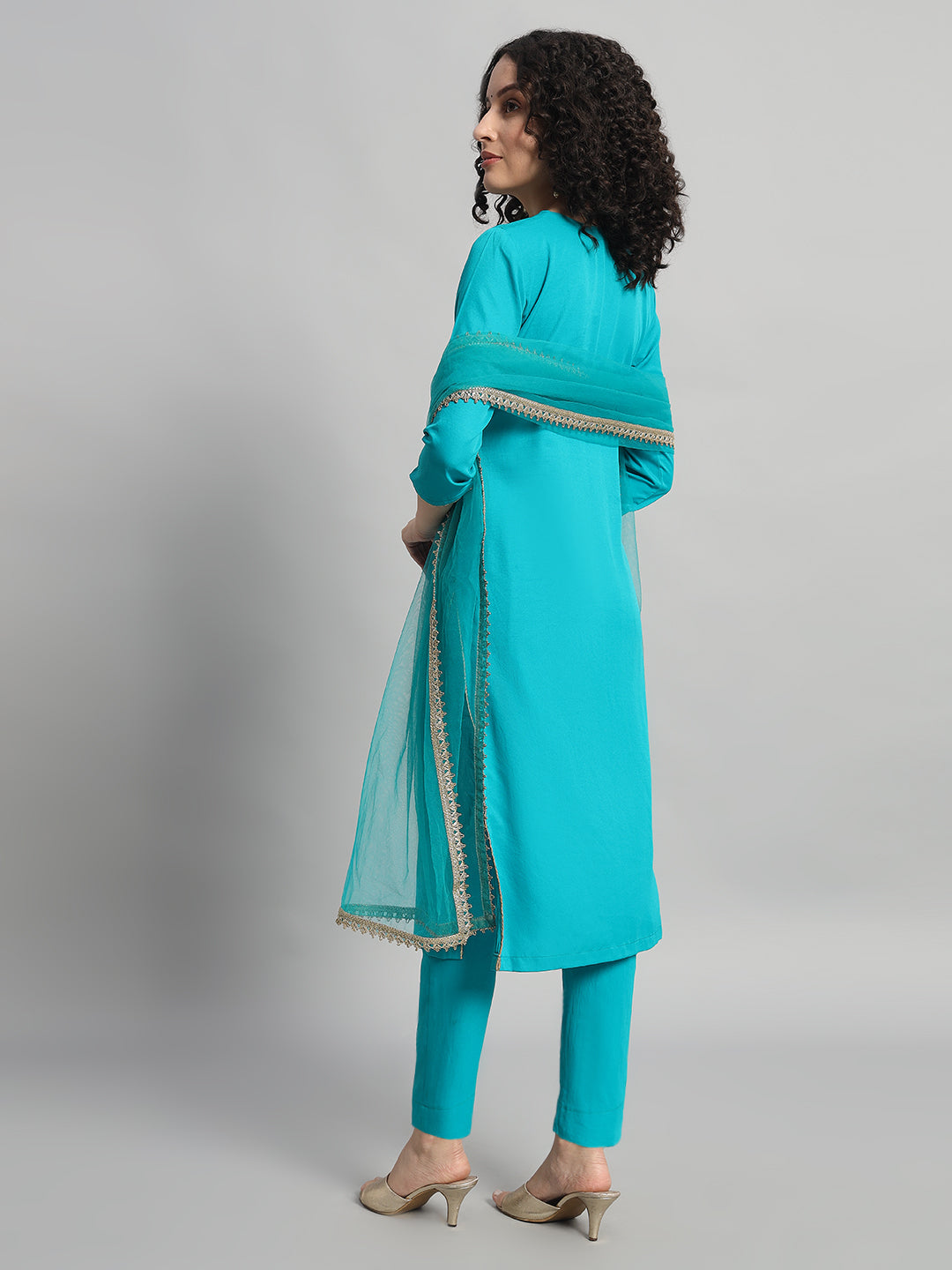 Adaa Bazaar Women's Readymade Suit (Blue) With Dupatta