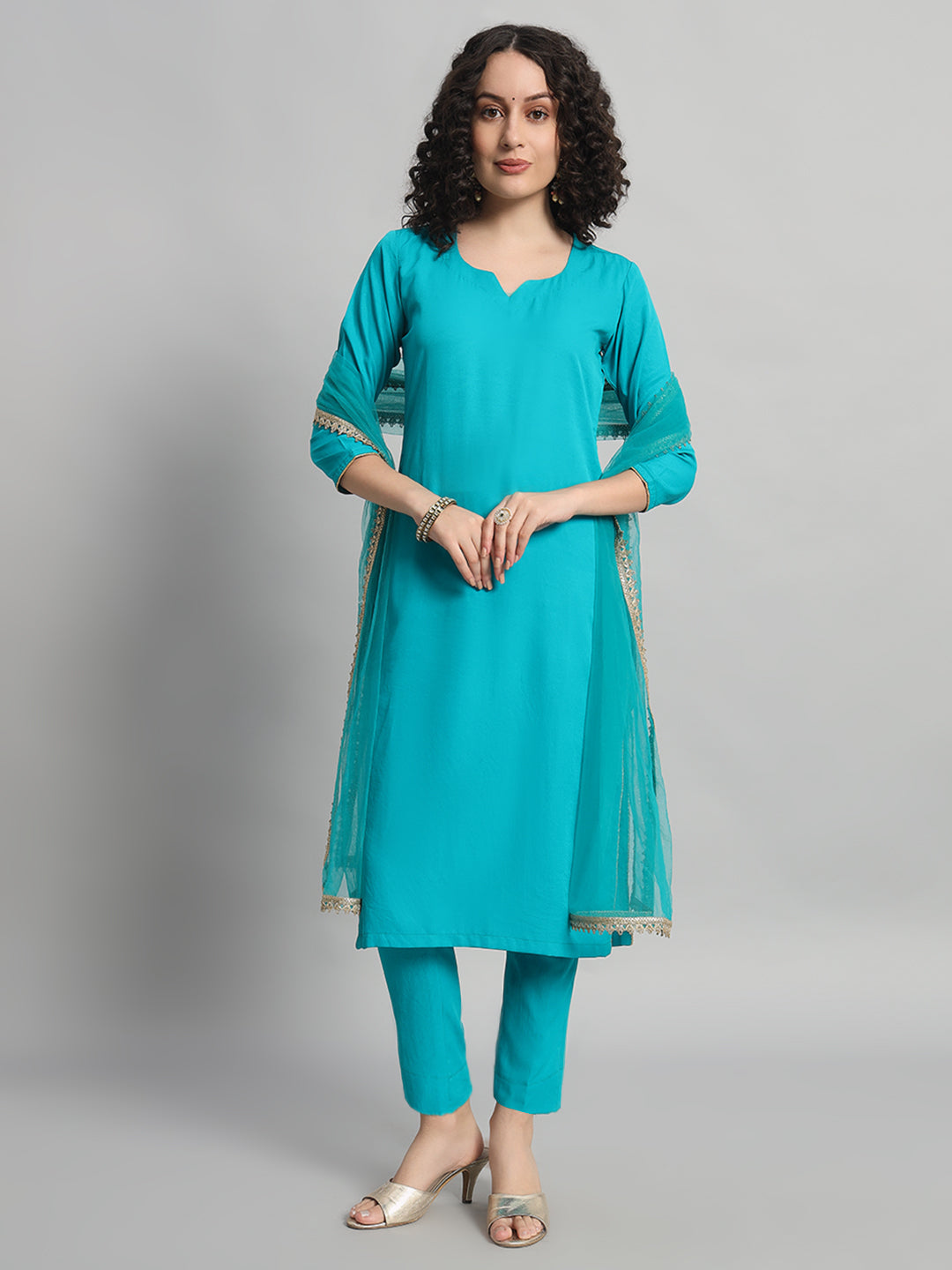 Adaa Bazaar Women's Readymade Suit (Blue) With Dupatta