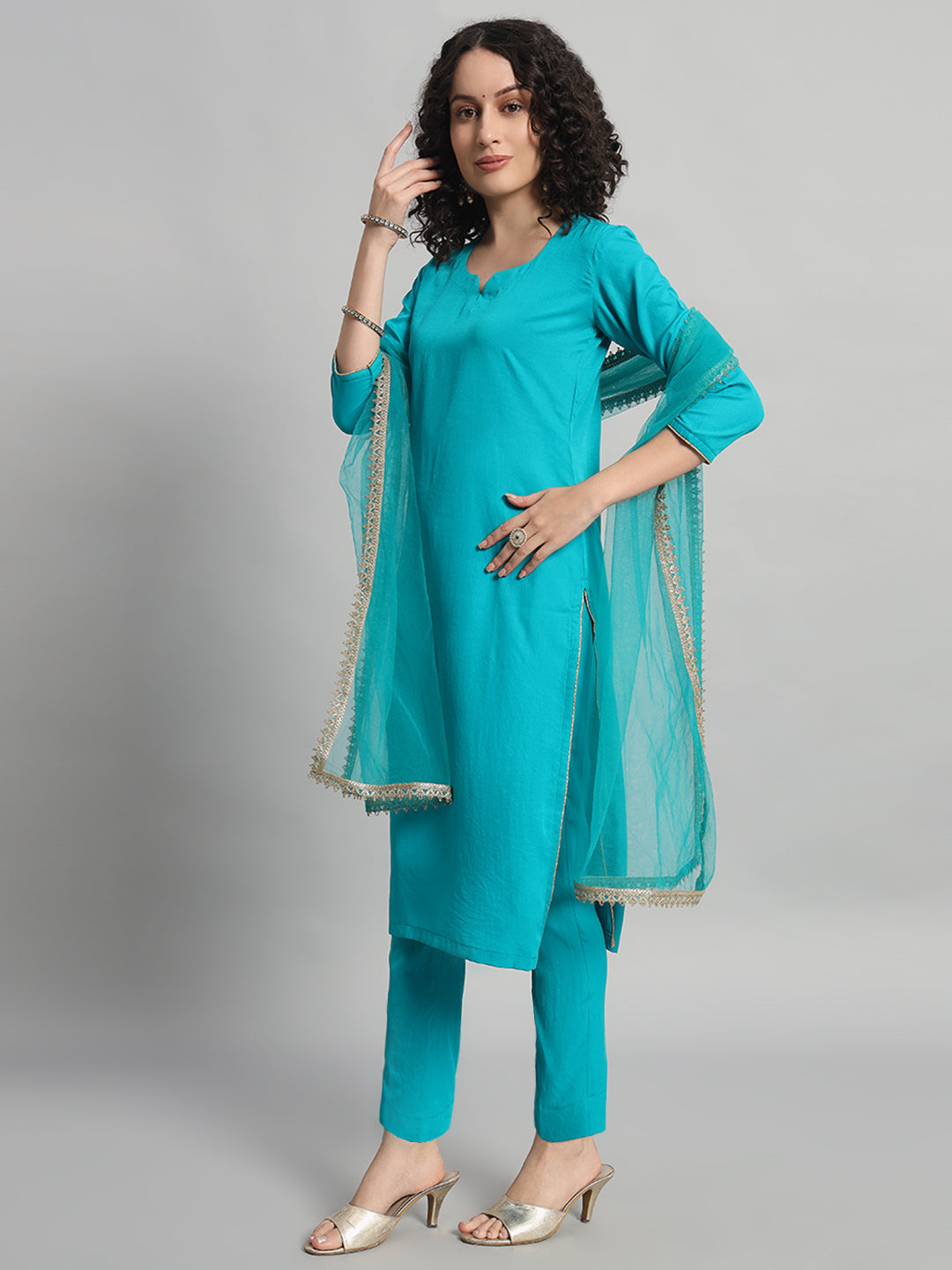 Adaa Bazaar Women's Readymade Suit (Blue) With Dupatta