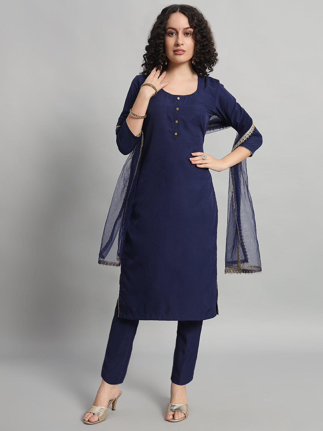 Adaa Bazaar Women's Readymade Suit (Navy Blue) With Dupatta