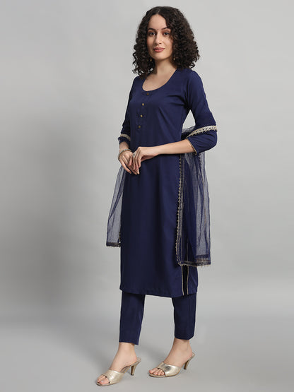 Adaa Bazaar Women's Readymade Suit (Navy Blue) With Dupatta