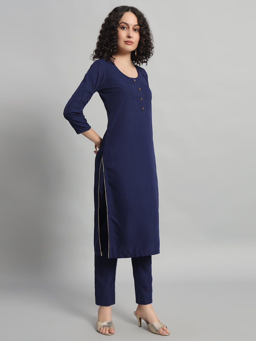 Adaa Bazaar Women's Readymade Suit (Navy Blue) With Dupatta