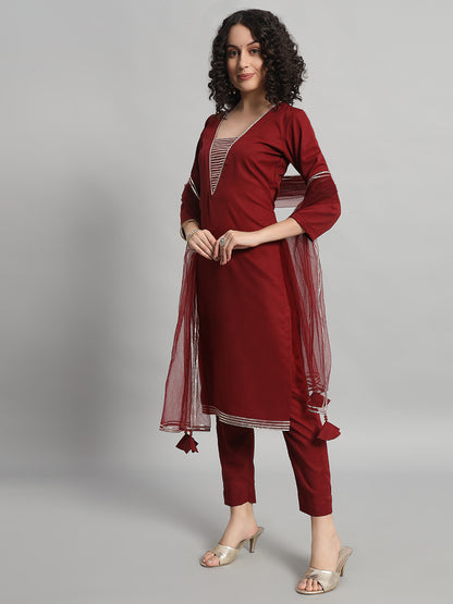 Adaa Bazaar Women's Readymade Suit (Maroon) With Dupatta