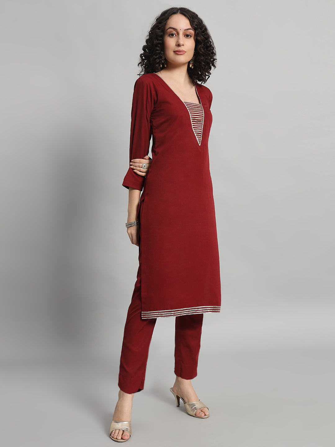 Adaa Bazaar Women's Readymade Suit (Maroon) With Dupatta