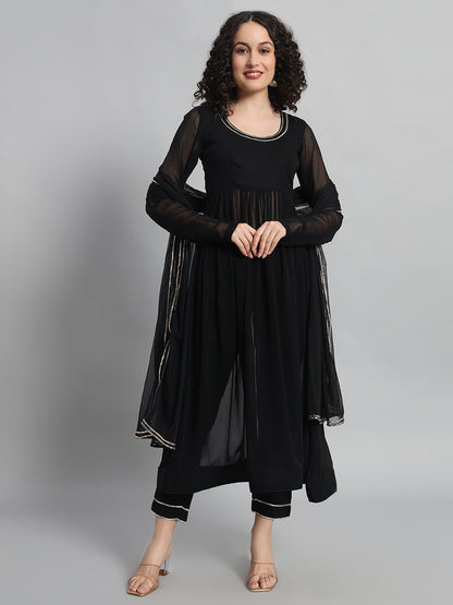 Adaa Bazaar Women's Readymade Black Suit with Dupatta