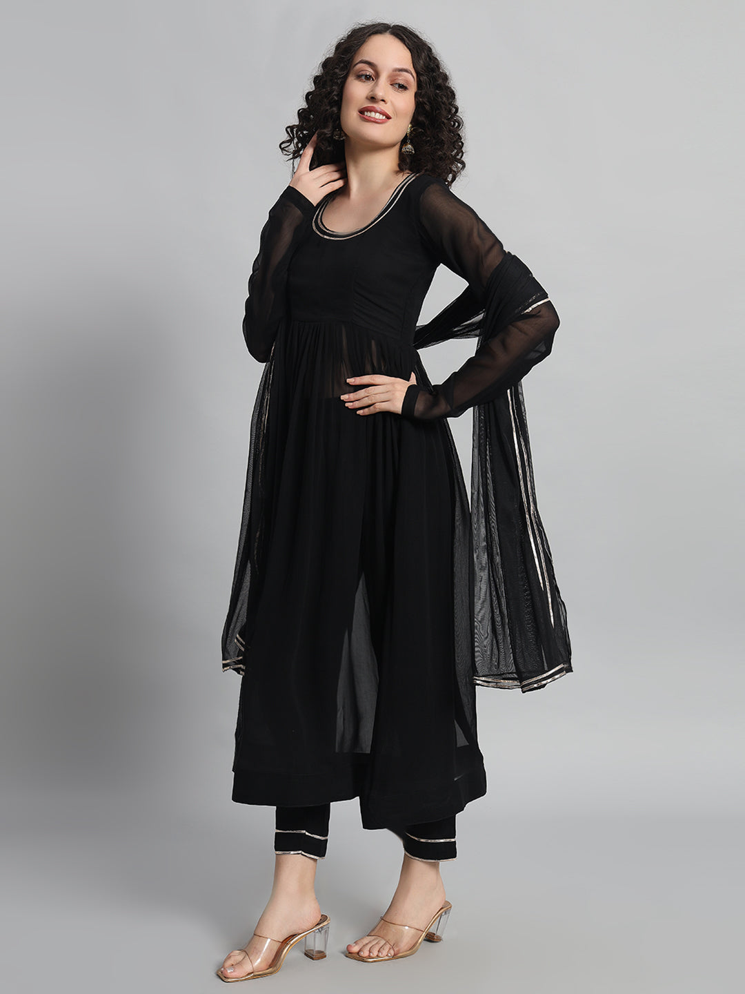 Adaa Bazaar Women's Readymade Black Suit with Dupatta