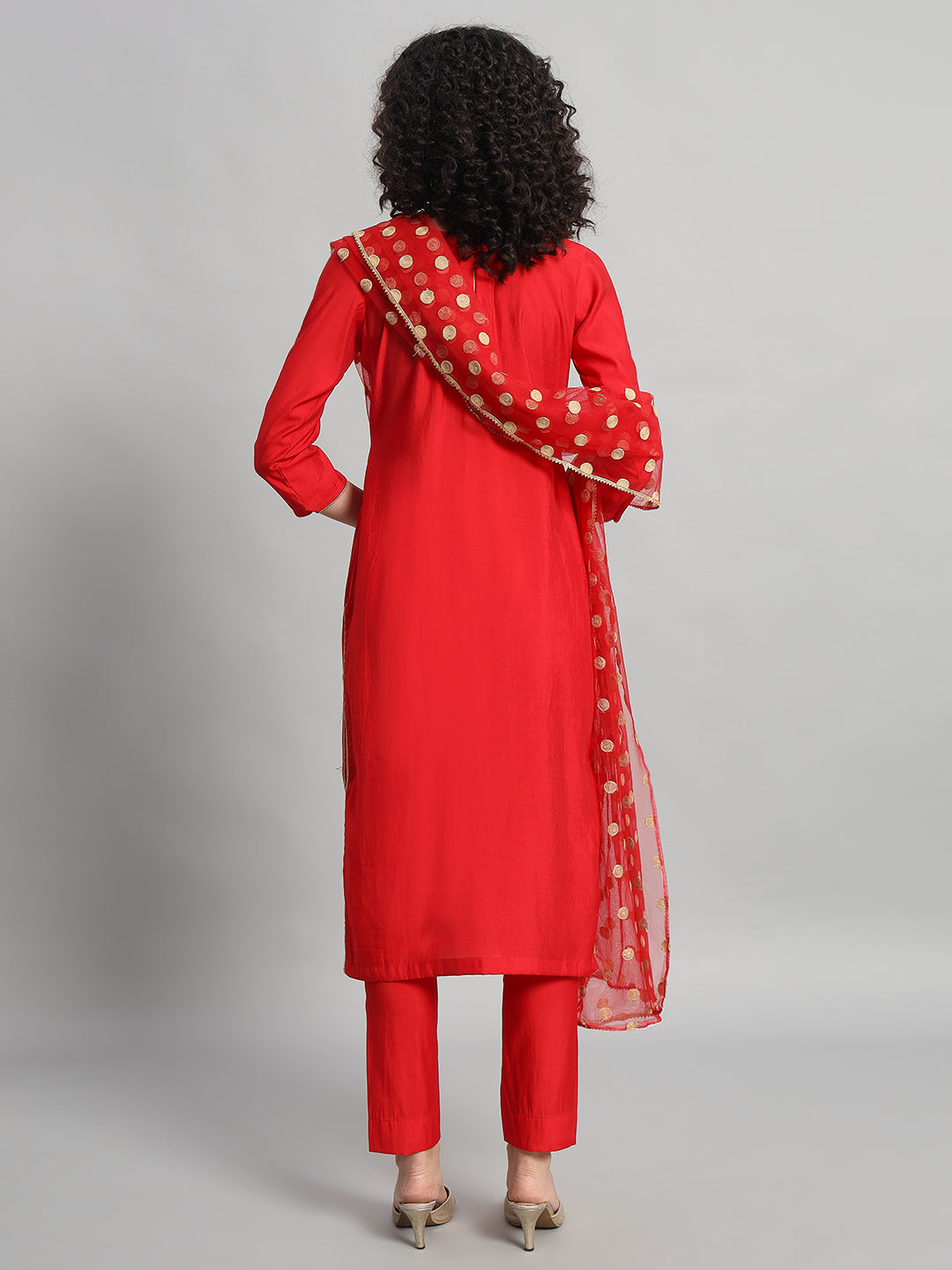 Adaa Bazaar Women's Readymade Suit (Red) With Dupatta