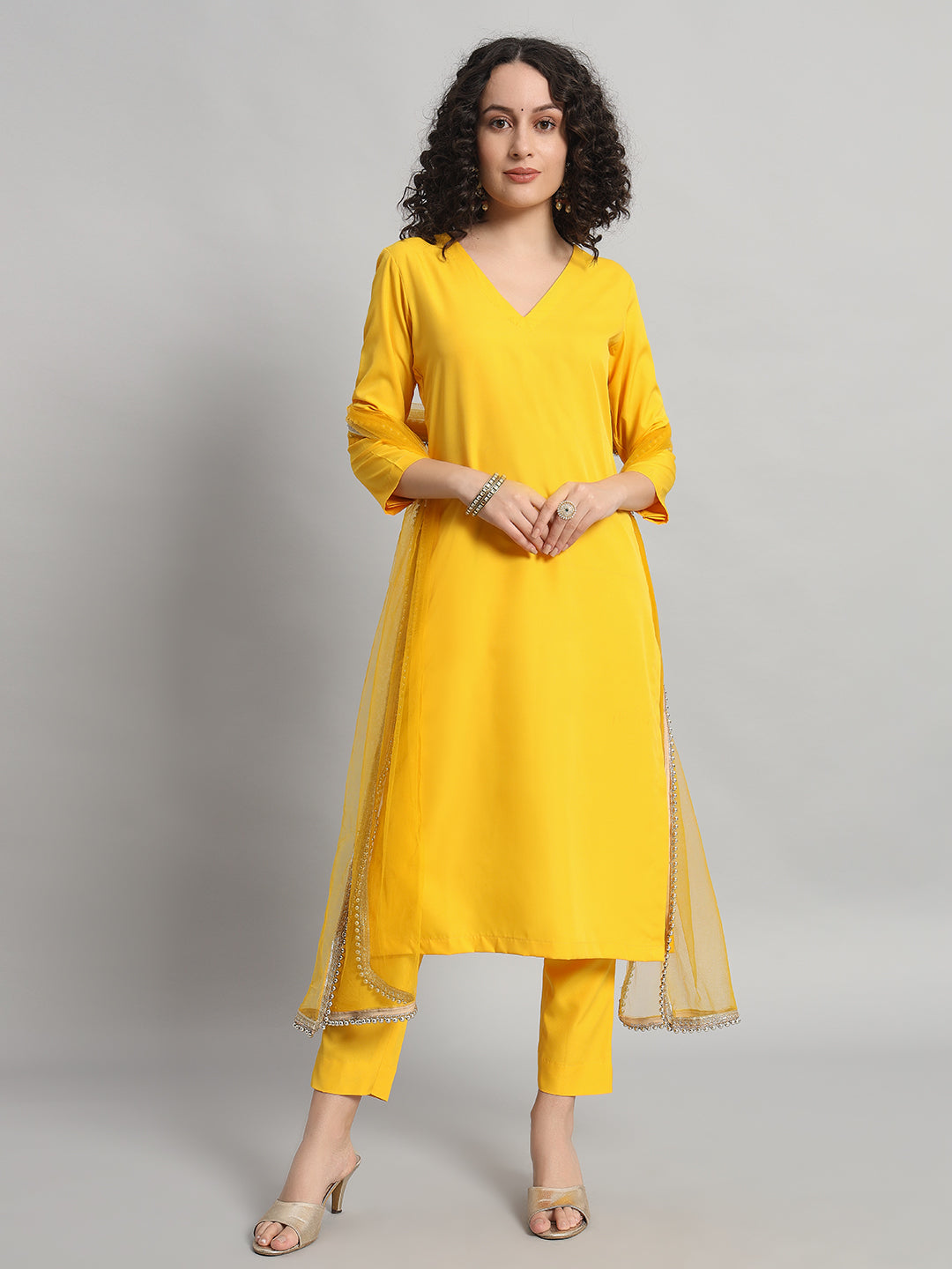 Adaa Bazaar Women's Readymade Yellow Suit with Dupatta