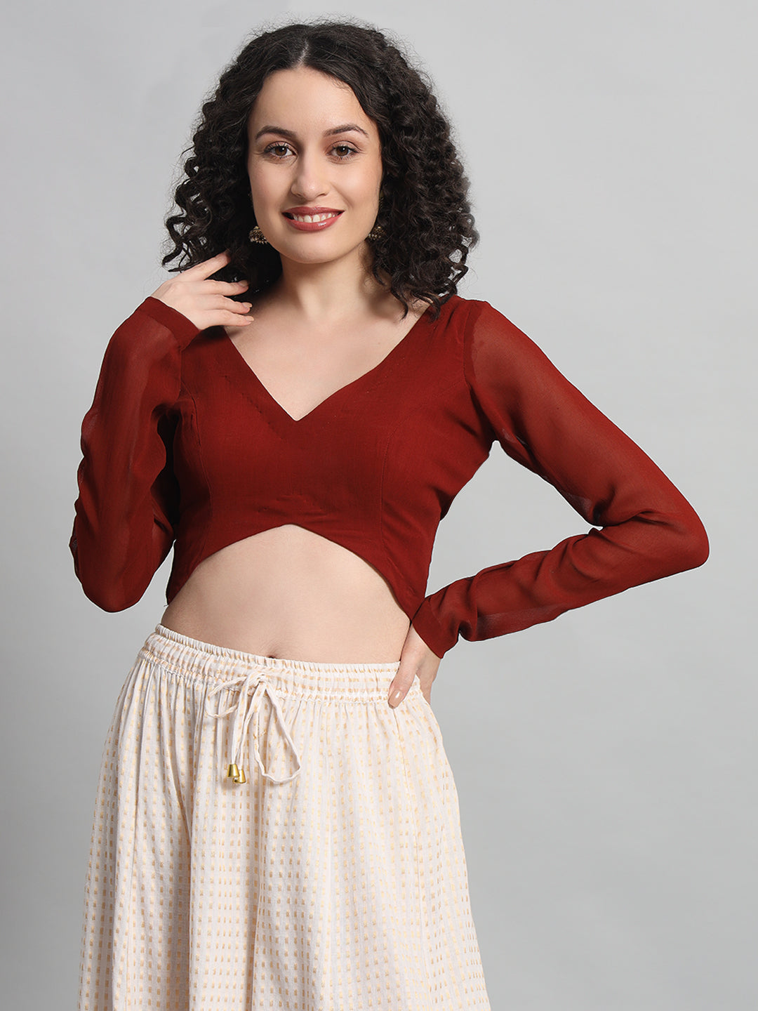Adaa Bazaar Women’s Maroon Solid Padded Readymade Blouse