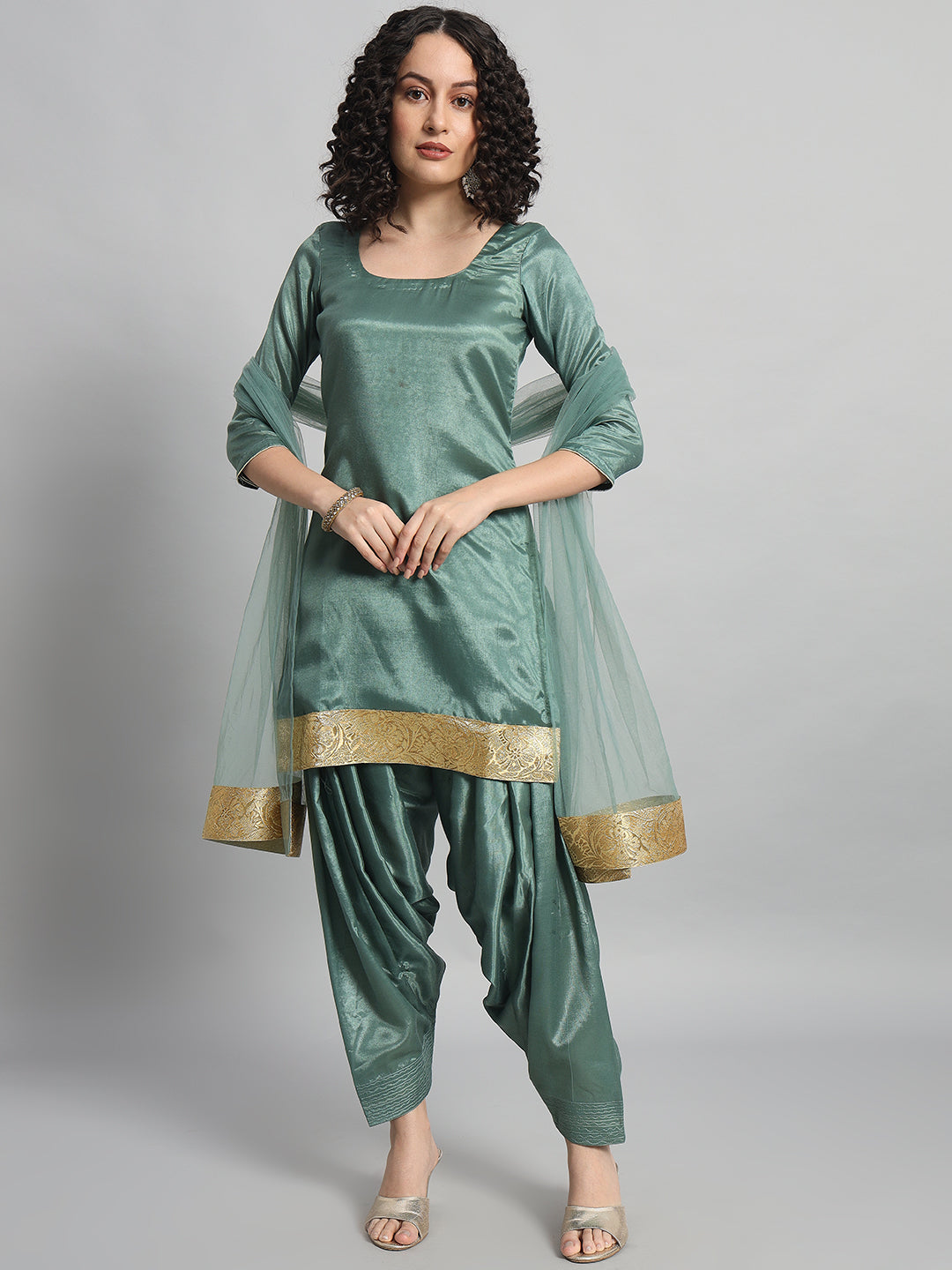 Adaa Bazaar Women's Readymade Patiala Suit (Green) with Dupatta