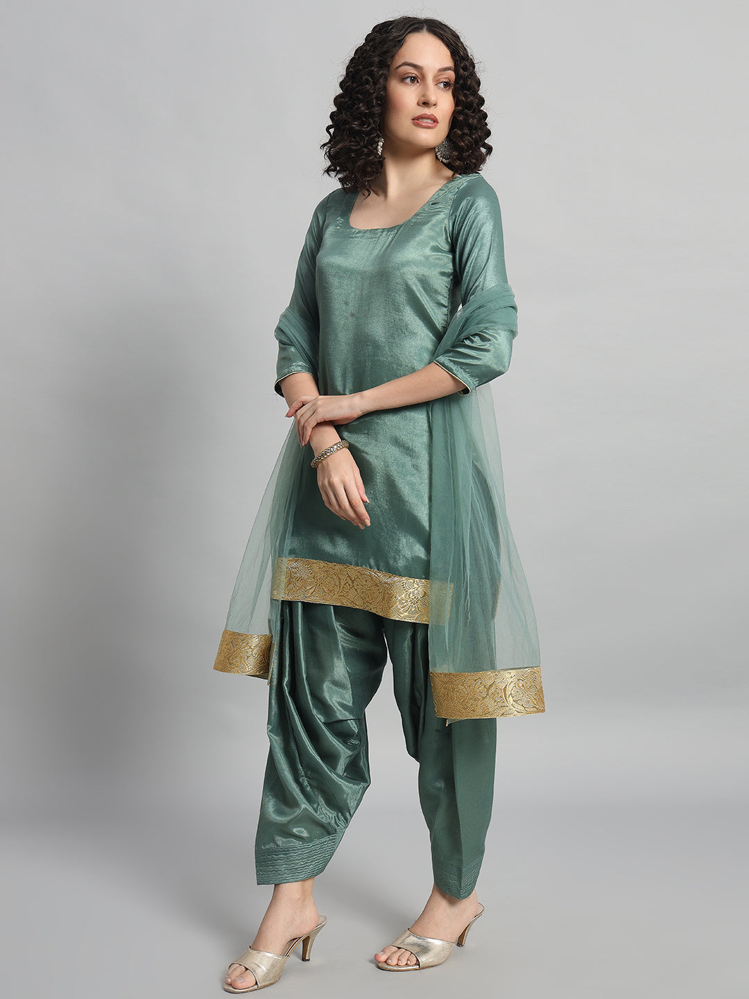 Adaa Bazaar Women's Readymade Patiala Suit (Green) with Dupatta