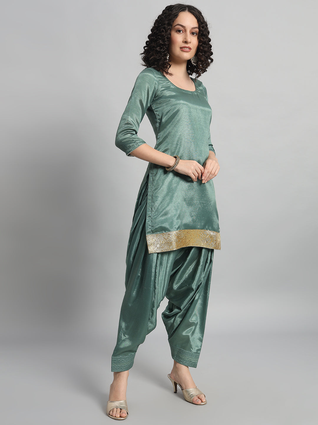 Adaa Bazaar Women's Readymade Patiala Suit (Green) with Dupatta