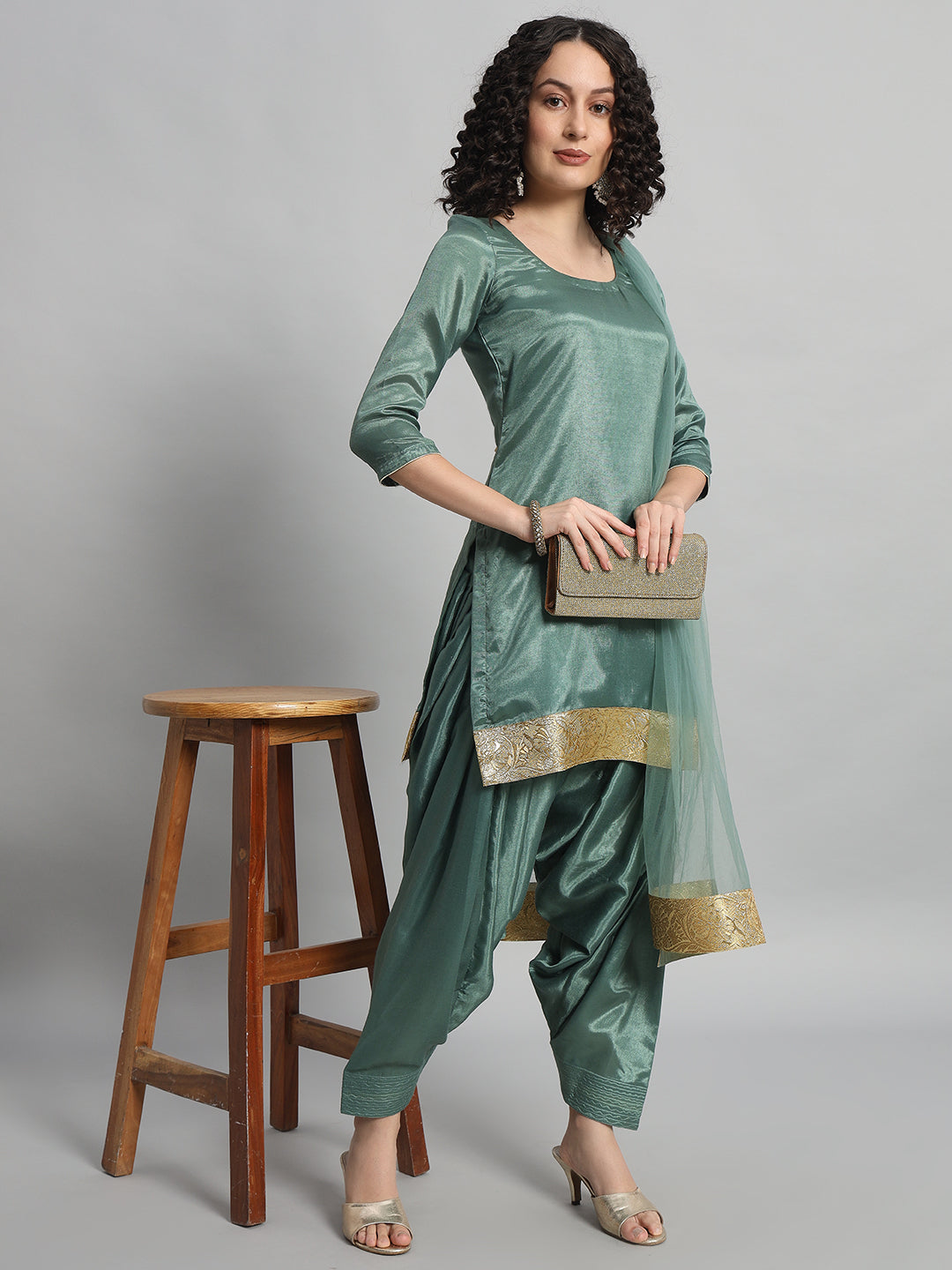 Adaa Bazaar Women's Readymade Patiala Suit (Green) with Dupatta