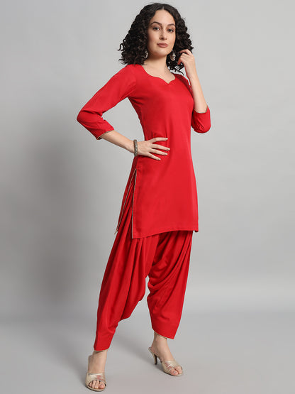 Adaa Bazaar Women's Readymade Patiala Suit (Red) with Dupatta