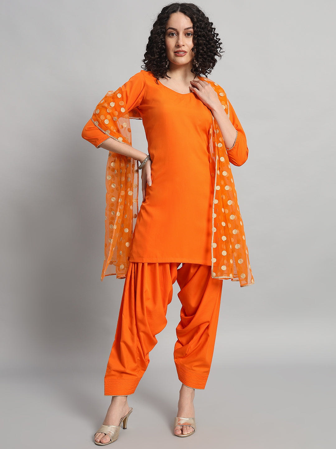 Adaa Bazaar Women's Readymade Patiala Suit (Orange) With Dupatta