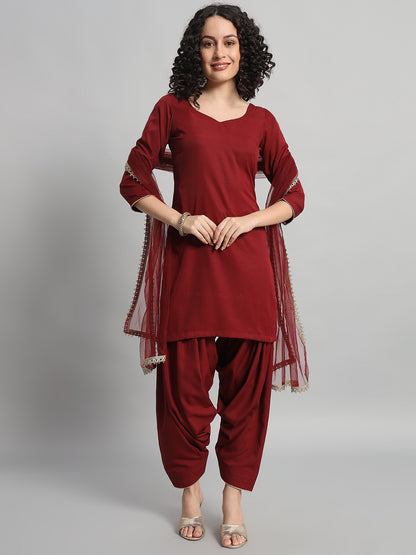 Adaa Bazaar Women's Readymade Patiala Suit (Maroon) With Dupatta