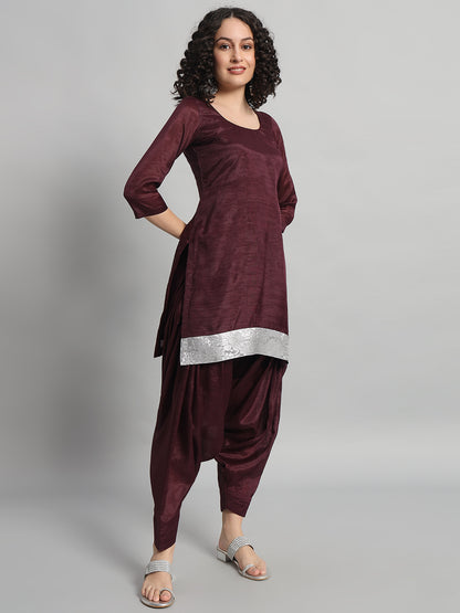 Adaa Bazaar Women's Readymade Patiala Suit (Wine) with Dupatta