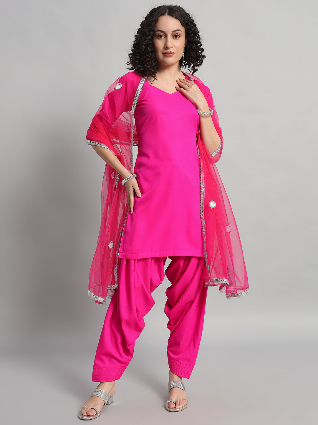 Adaa Bazaar Women's Readymade Patiala Suit (Pink) with Dupatta