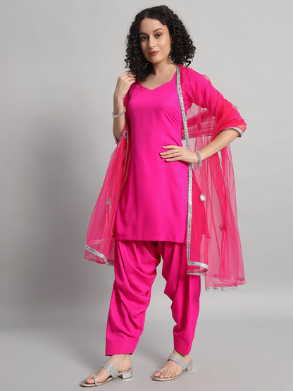 Adaa Bazaar Women's Readymade Patiala Suit (Pink) with Dupatta