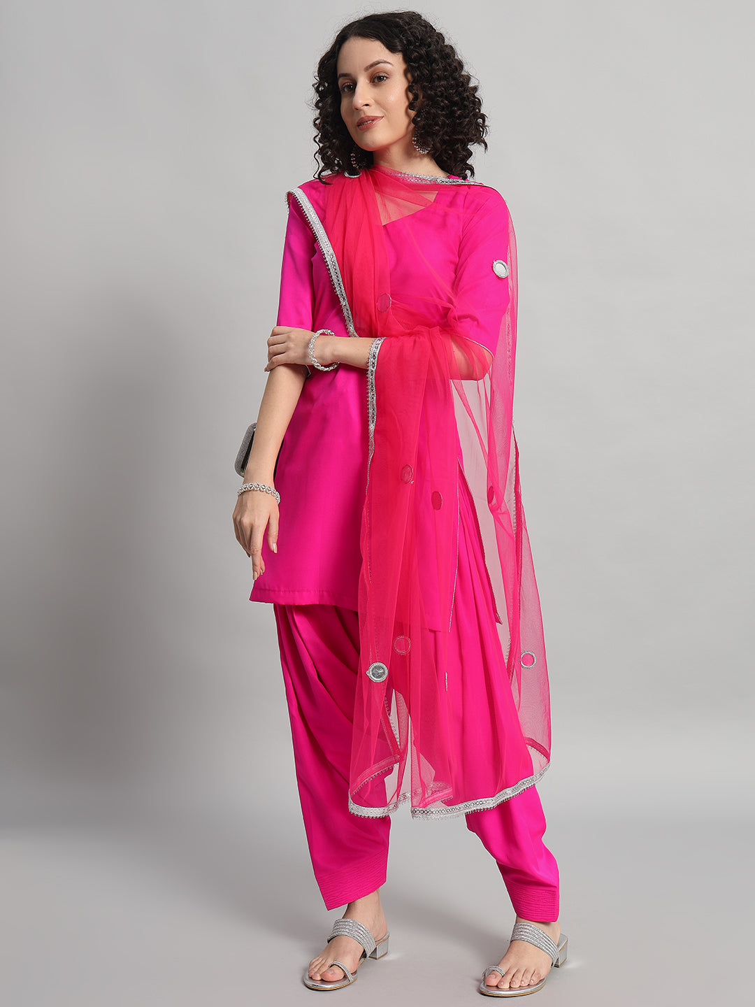 Adaa Bazaar Women's Readymade Patiala Suit (Pink) with Dupatta