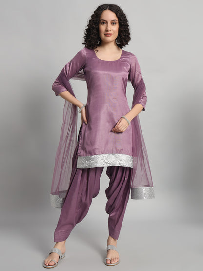 Adaa Bazaar Women's Readymade Patiala Suit (Purple) With Dupatta