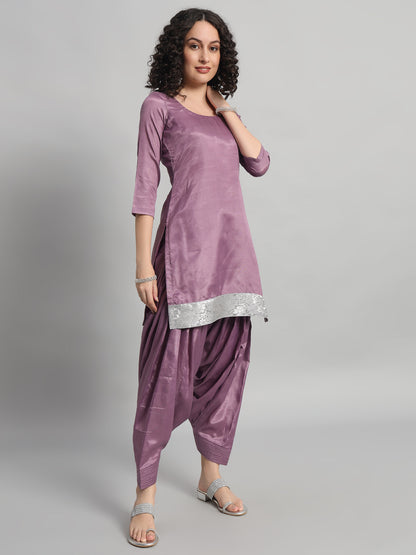 Adaa Bazaar Women's Readymade Patiala Suit (Purple) With Dupatta