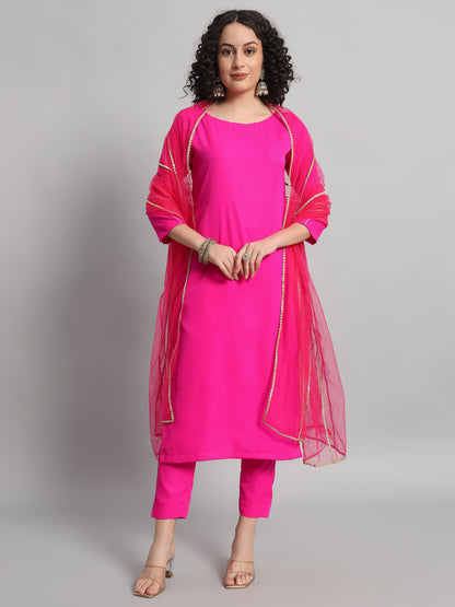 Adaa Bazaar Women's Readymade Suit (Pink) With Dupatta