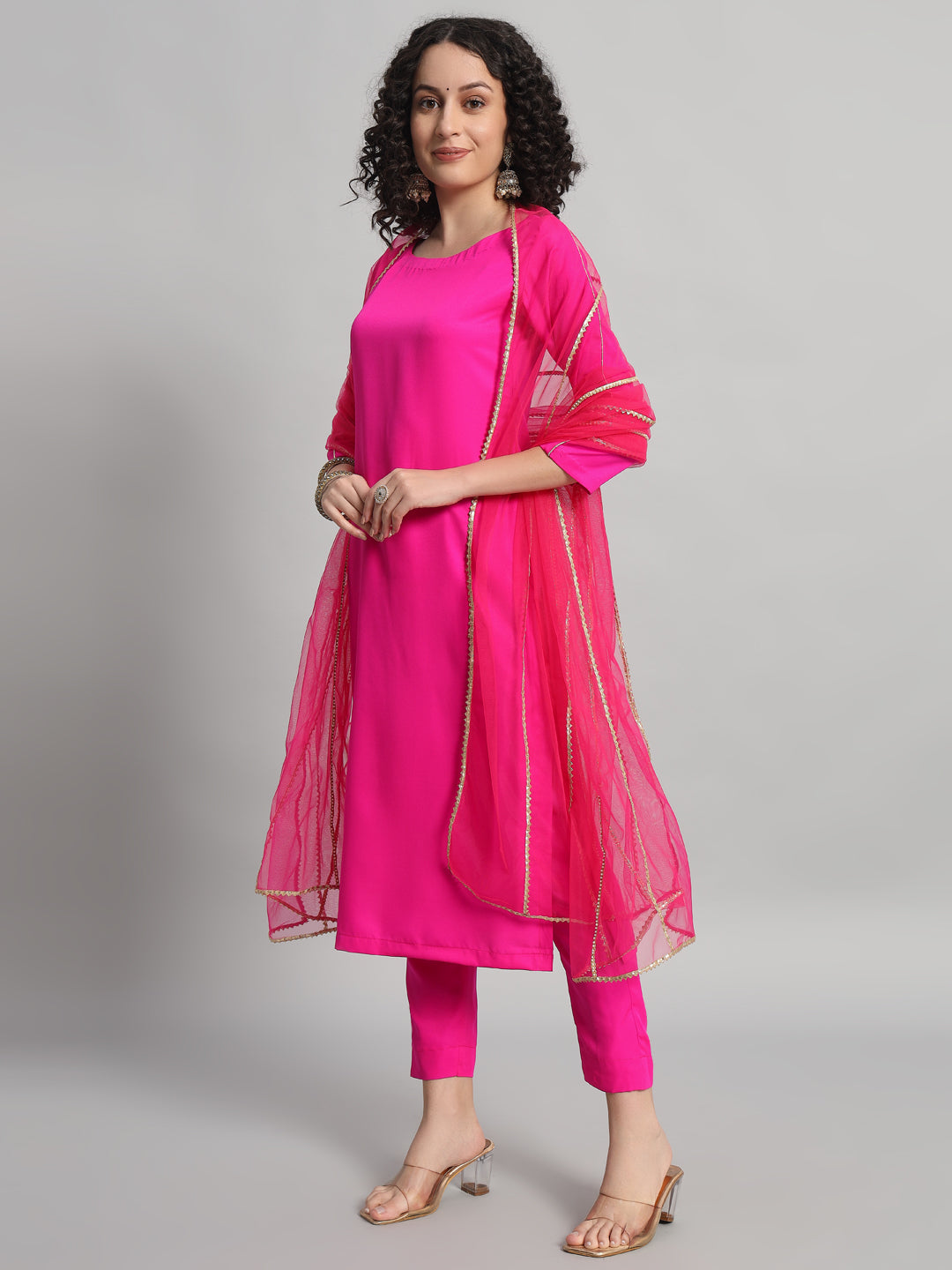 Adaa Bazaar Women's Readymade Suit (Pink) With Dupatta