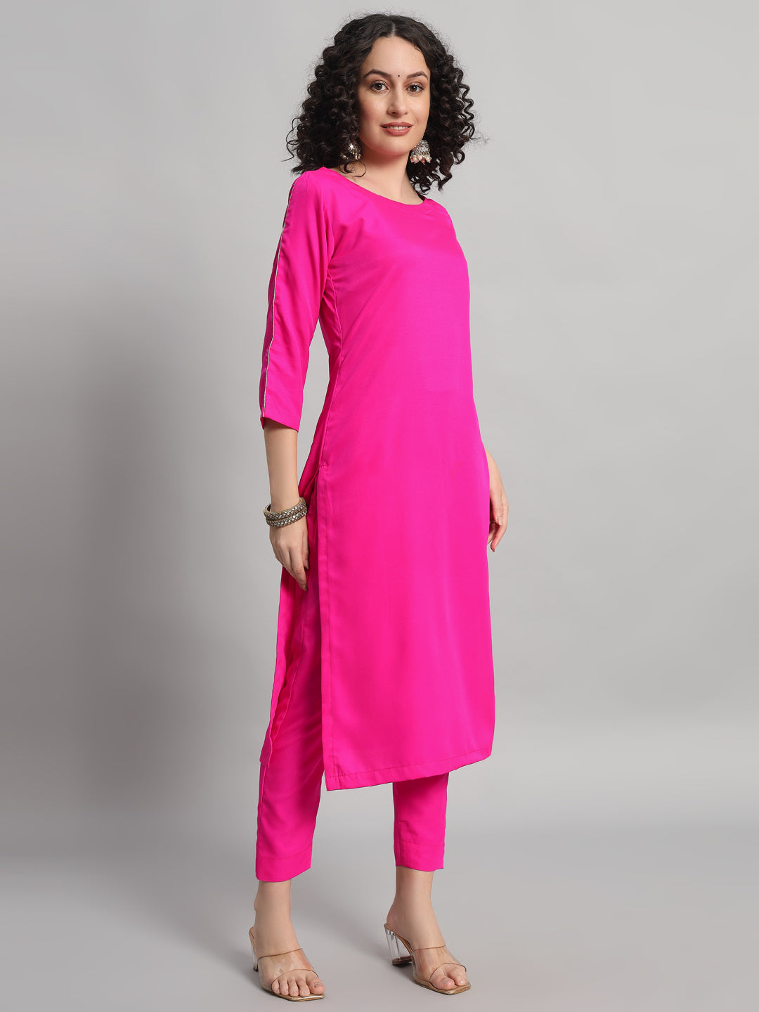 Adaa Bazaar Women's Readymade Suit (Pink) With Dupatta