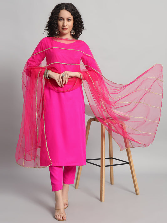 Adaa Bazaar Women's Readymade Suit (Pink) With Dupatta