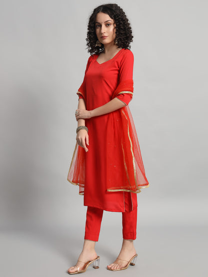 Adaa Bazaar Women's Readymade Suit (Orange) with Dupatta