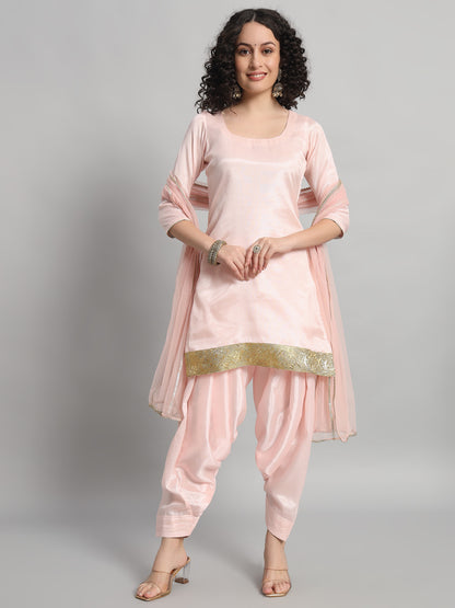 Adaa Bazaar Women's Readymade Patiala Suit (Baby Pink) with Dupatta