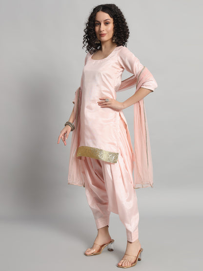 Adaa Bazaar Women's Readymade Patiala Suit (Baby Pink) with Dupatta